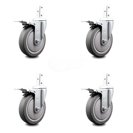 Service Caster 5 Inch Thermoplastic Rubber 7/8 Inch Square Stem Caster Set Total Lock Brake SCC SCC-SQTTL20S514-TPRB-78-4